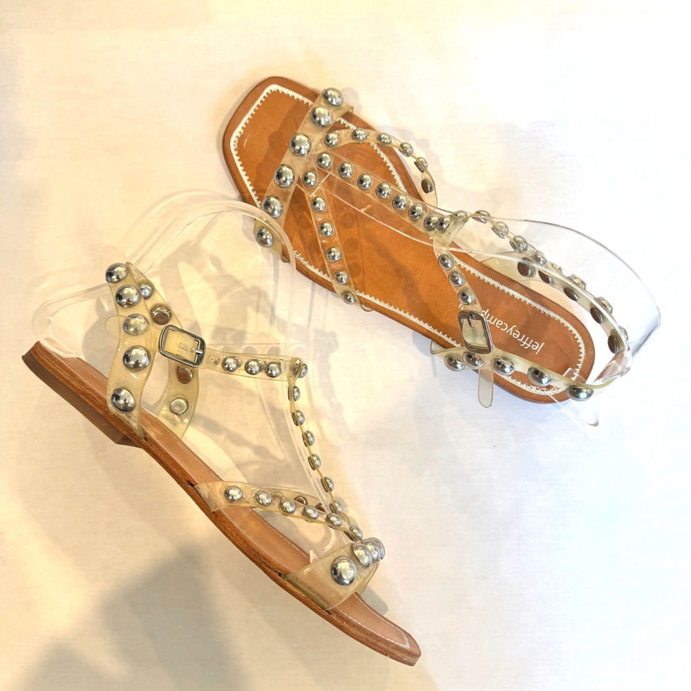 Jeffrey Campbell Women 8 EU 39 Clear‎ Studded Gladiator Flat Sandals Silver Dome